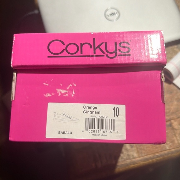 Corkys Babalu Vibrant Orange Gingham Canvas Sneakers - Picture 2 of 2